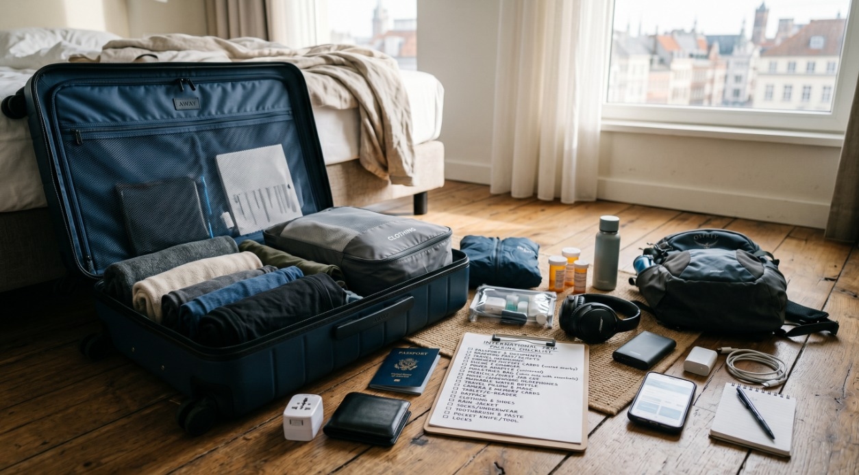 malas com roupas e objetos