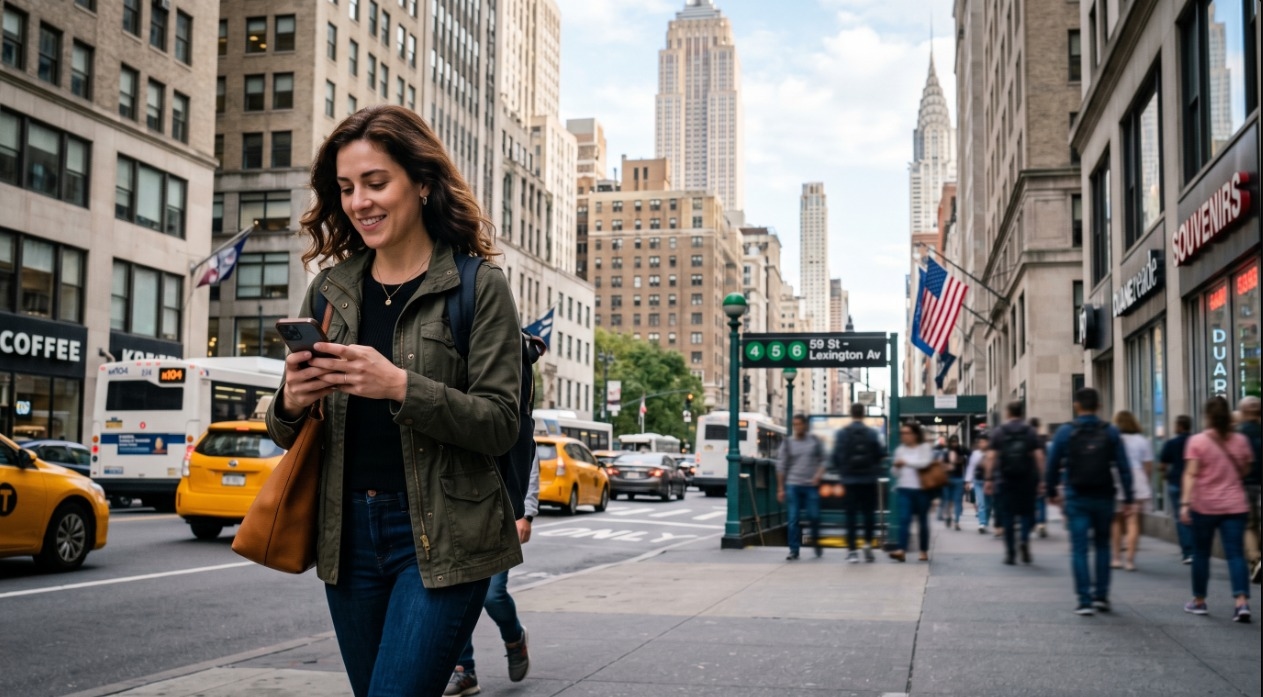 mulher nop telefone em ny